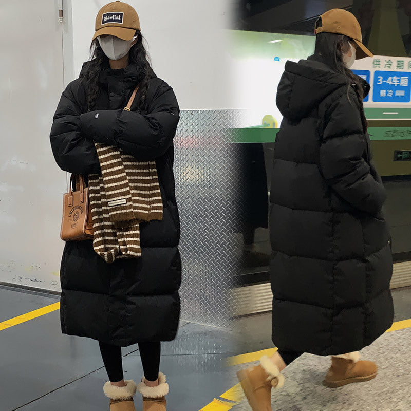 Damen Lange Steppjacke mit Kapuze und hohen Kragen Heidi-Mode
