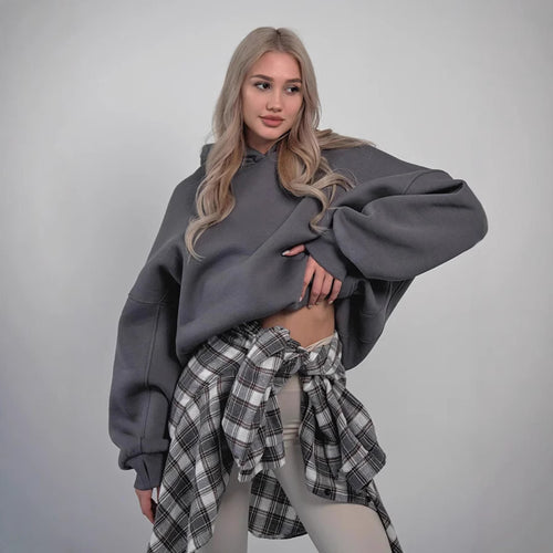 Damen oversized Kapuzenpullover mit lässigem Schnitt und Kängurutasche Heidi-Mode
