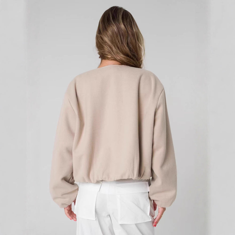 Damen Oversized Sweatjacke mit lässigem Schnitt und glänzender Oberfläche Heidi-Mode