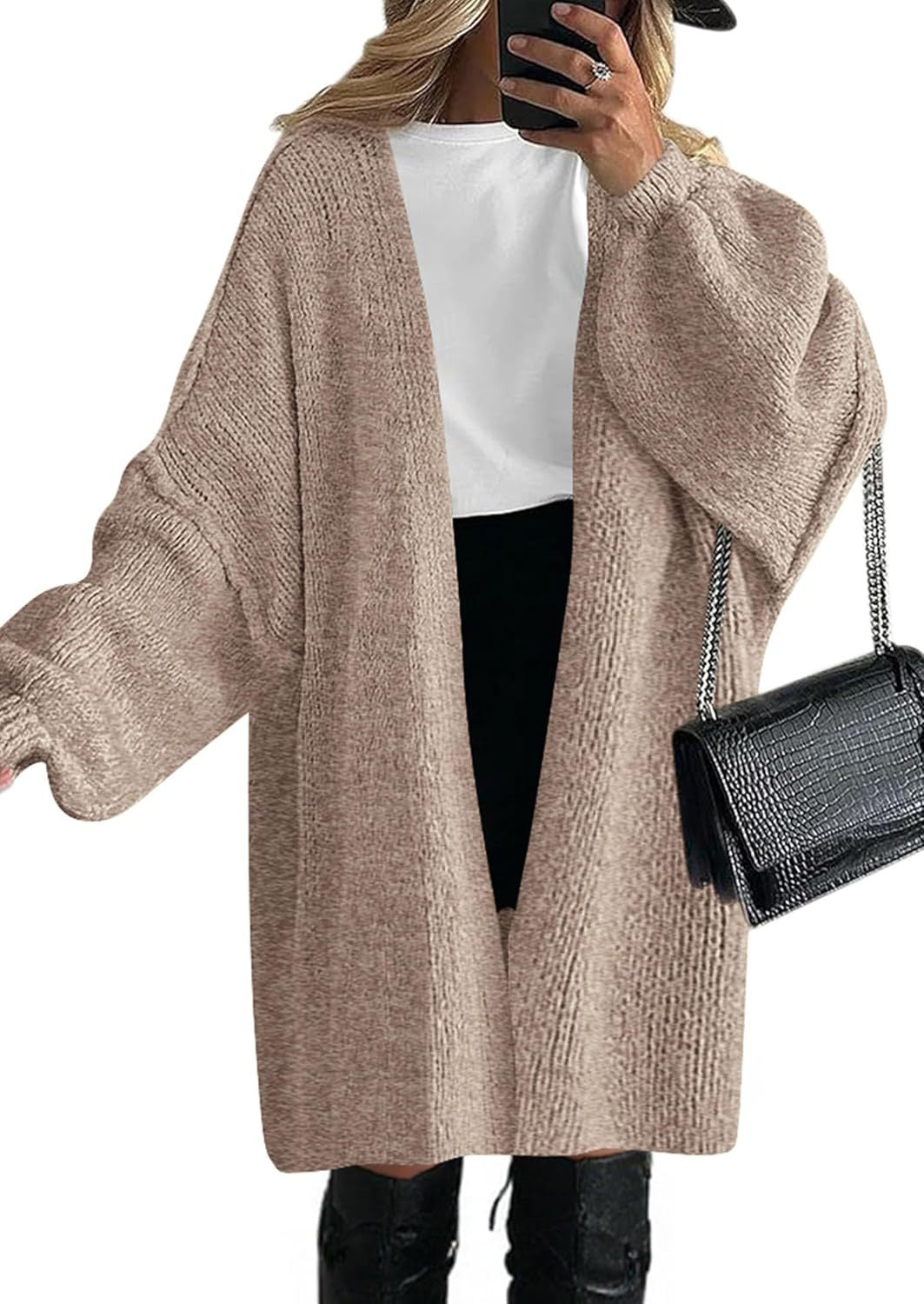 Damen Übergroßer Strickmantel mit offener Front und langen Ärmeln Heidi-Mode