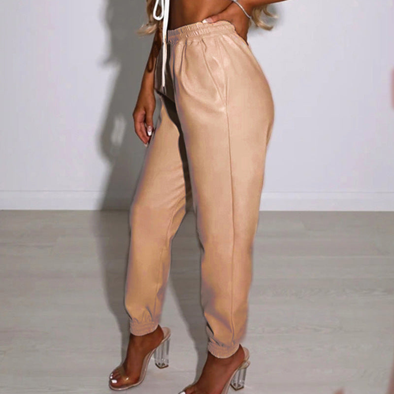Damen Bequeme Kunstleder Jogginghose Heidi-Mode