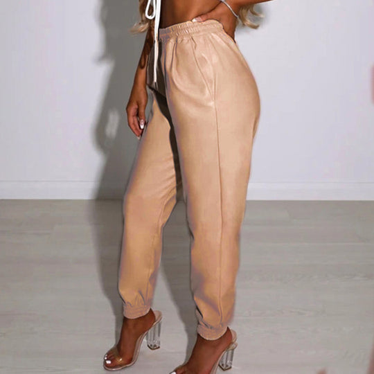 Damen Bequeme Kunstleder Jogginghose Heidi-Mode