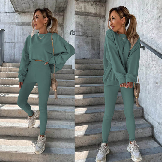 Damen lässiges Oversized Sweatshirt und enganliegende Sportleggings Set Heidi-Mode