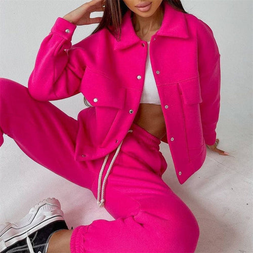 Damen lässiges Fleece-Set mit praktischer Jacke und bequemen Jogginghosen Heidi-Mode