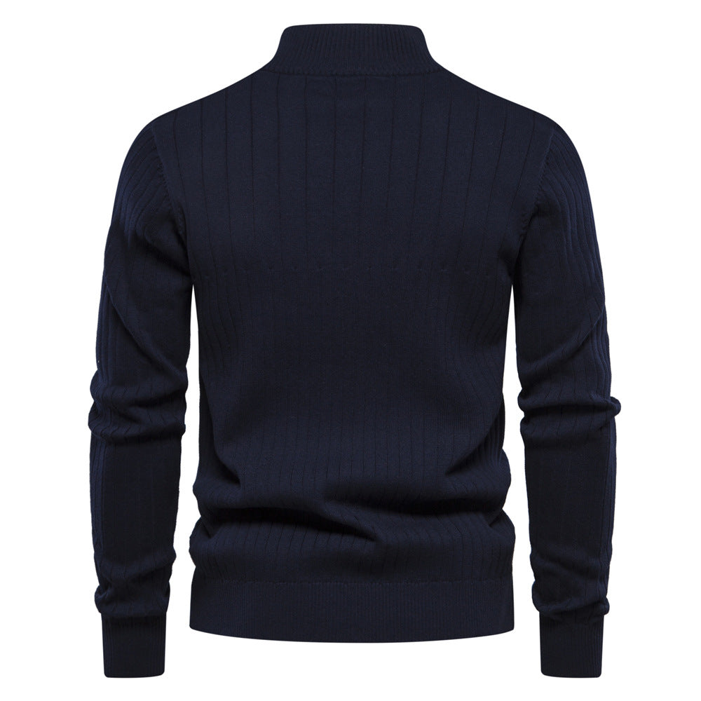 Herren Pullover mit eleganter Rippstruktur und halbem Reißverschluss Heidi-Mode