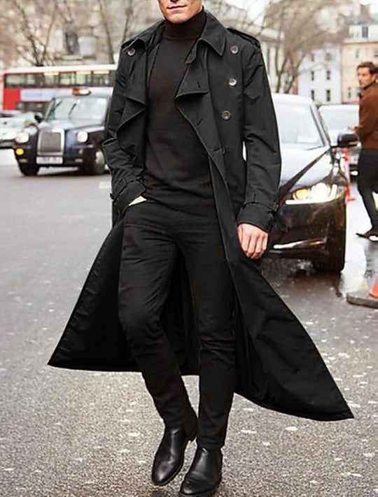 Herren Trenchcoat mit doppelt gelegtem Revers und modischen Knopfdetails Heidi-Mode