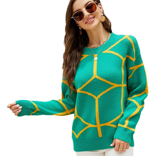 Damen strukturiertes Pullover mit geometrischem Muster und lässigem Schnitt Heidi-Mode