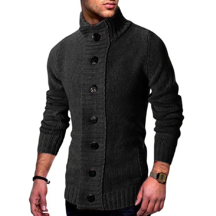 Herren modische Strickjacke mit hohem Kragen und Knopfdetails Heidi-Mode