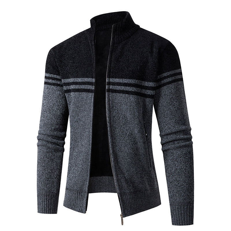 Herren Strickjacke mit modernem Zipper und sportlichem Streifenmuster Heidi-Mode