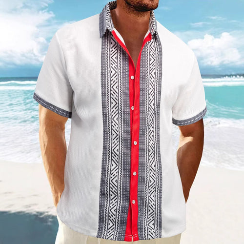 Herren Kurzarm-Hemd mit geometrischem Muster und modischem Kentkragen Heidi-Mode