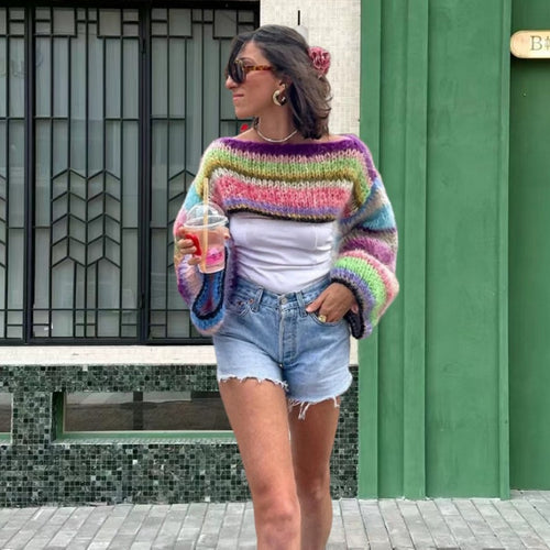 Damen Strickpullover im bunten Design mit weiten Ärmeln Heidi-Mode