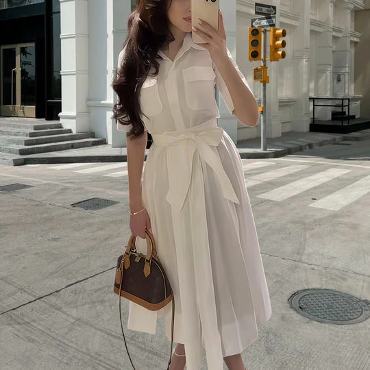 Damen Hemdkleid mit tailliertem Gürtel und klassischen Details Heidi-Mode