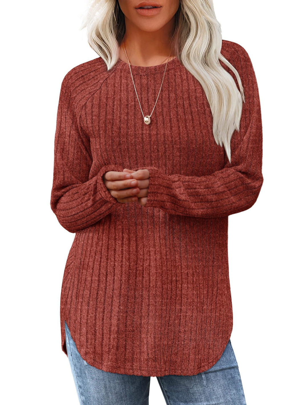 Damen lässiger Langarm Pullover mit strukturiertem Rippdesign Heidi-Mode