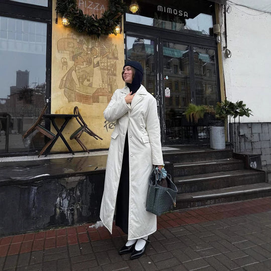 Damen Lange Steppjacke mit elegantem Revers Heidi-Mode