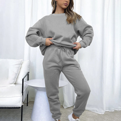 Damen bequemer und eleganter Freizeit-Loungewear-Anzug mit Kordelzug und hohen Bündchen Heidi-Mode