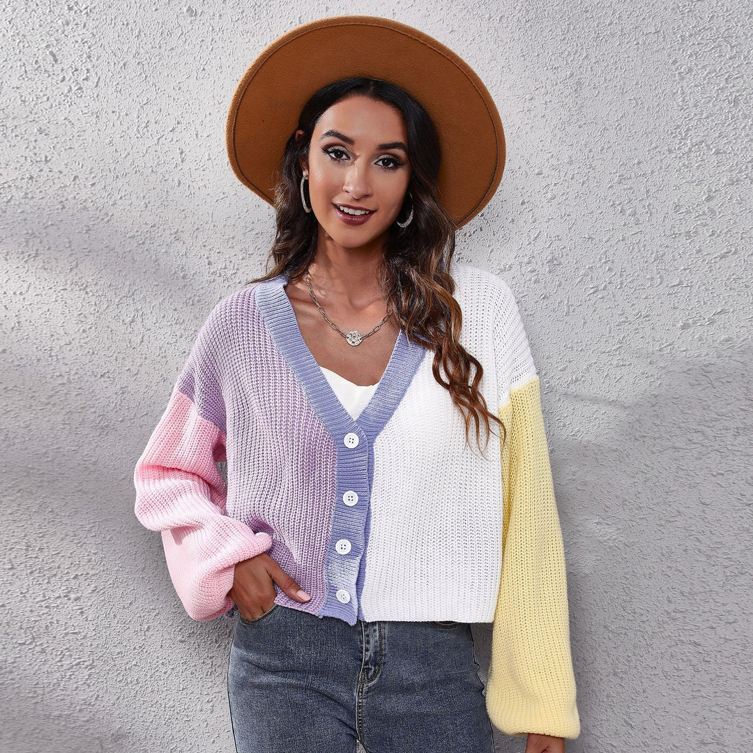 Damen Strickjacke mit buntem Farbblock-Design und weiten Ärmeln Heidi-Mode