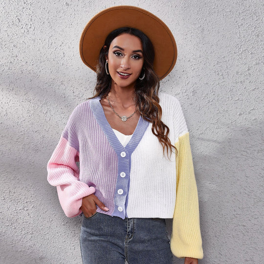 Damen Strickjacke mit buntem Farbblock-Design und weiten Ärmeln Heidi-Mode