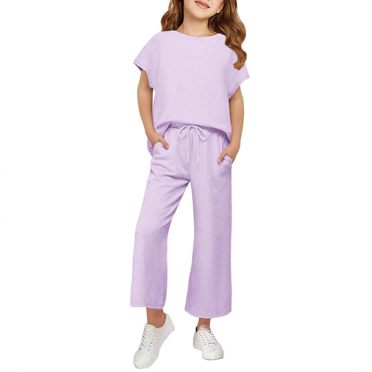 Damen lässiges Kurzarm-Oberteil und weit geschnittene Lounge-Hose Set Heidi-Mode