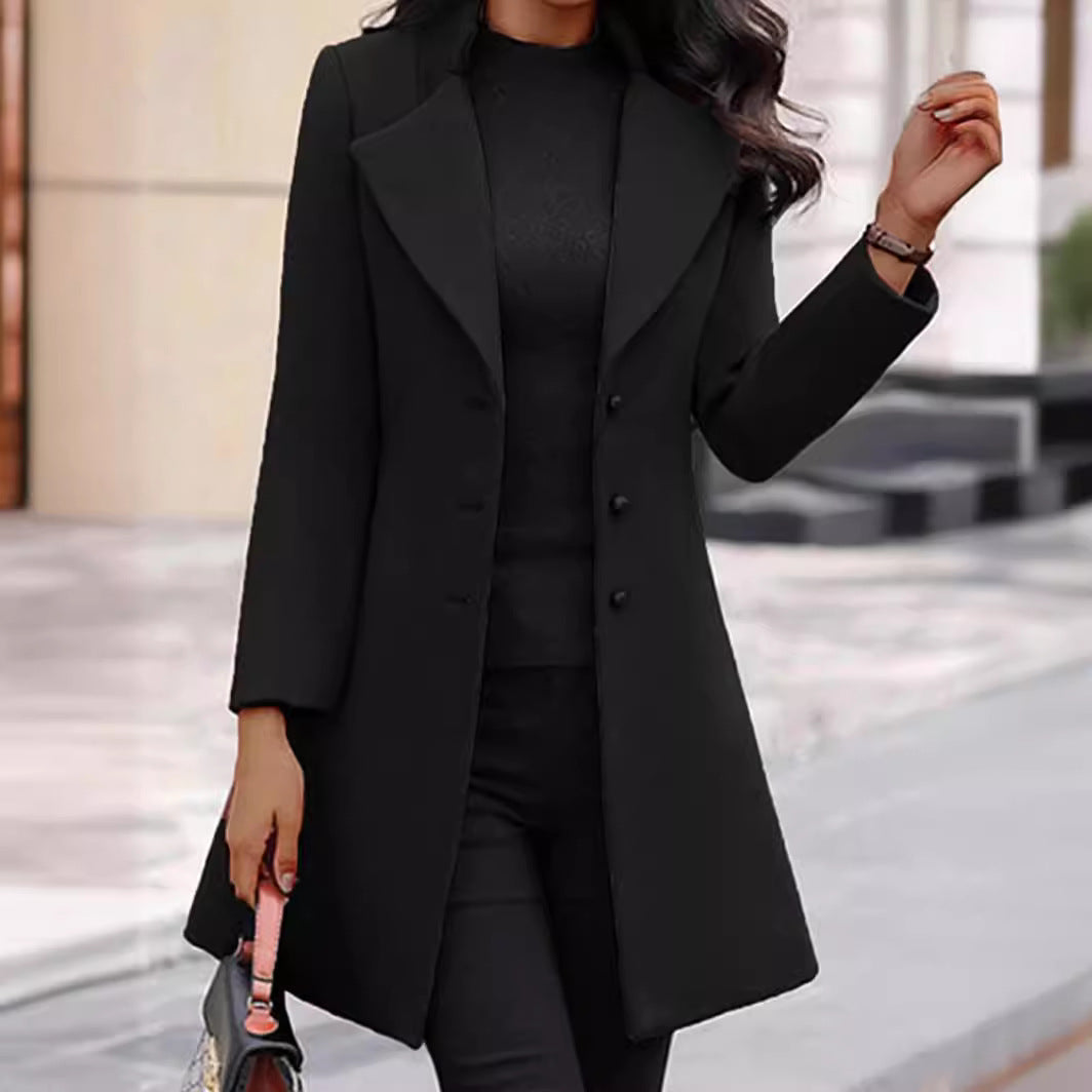 Damen modischer Mantel mit eleganter Knopfleiste und schickem Revers Heidi-Mode
