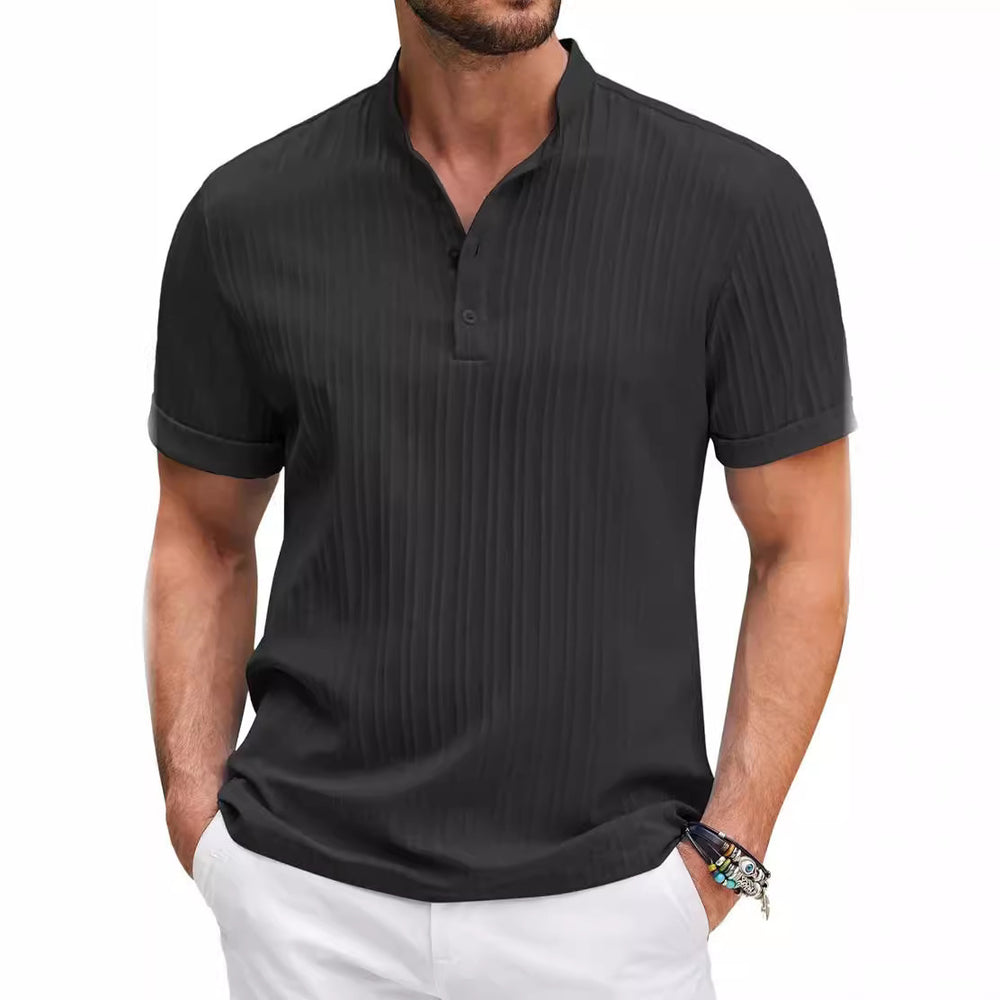 Herren Kurzarm Blusenshirt mit strukturiertem Stoff Heidi-Mode