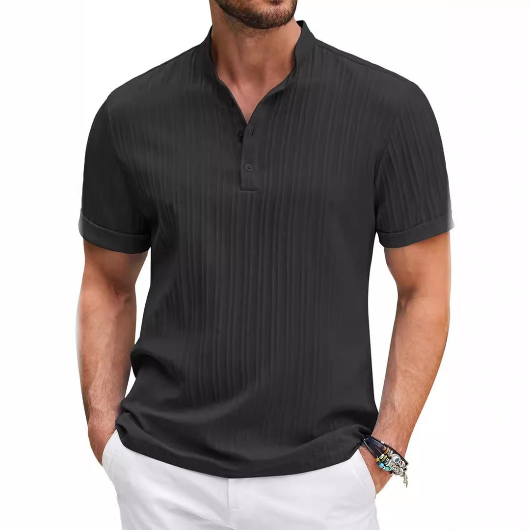 Herren Kurzarm Blusenshirt mit strukturiertem Stoff Heidi-Mode