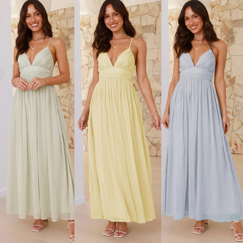 Damen Maxikleid mit schmalen Spaghetti-Trägern und elegantem Wickel-Design Heidi-Mode