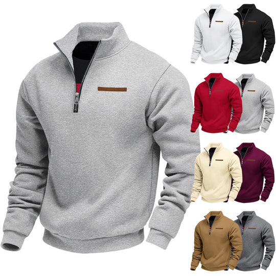 Herren Hochwertiger Fleece-Pullover mit halbem Reißverschluss Heidi-Mode