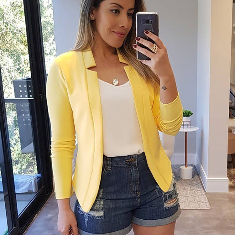 Damen Eleganter Slim-Fit Blazer mit offenem Kragen und langen Ärmeln Heidi-Mode