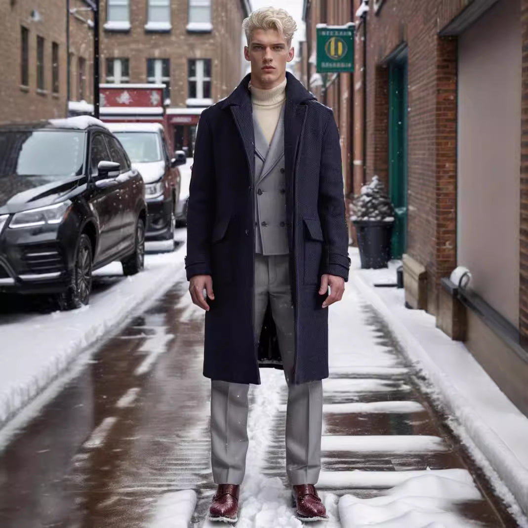 Herren eleganter Trenchcoat mit Schalkragen und Gürtel Heidi-Mode