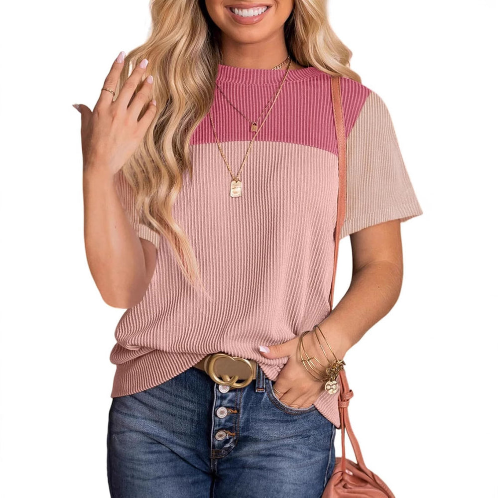 Damen modisches Rippoberteil mit kontrastierenden Farbblockdetails Heidi-Mode