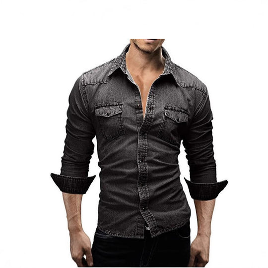 Herren Denim Hemd mit stylishen Pattentaschen und modischem Slim-Fit Heidi-Mode