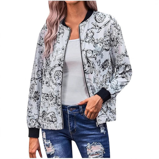 Damen Blousonjacke mit floralem Design und elastischen Bündchen Heidi-Mode