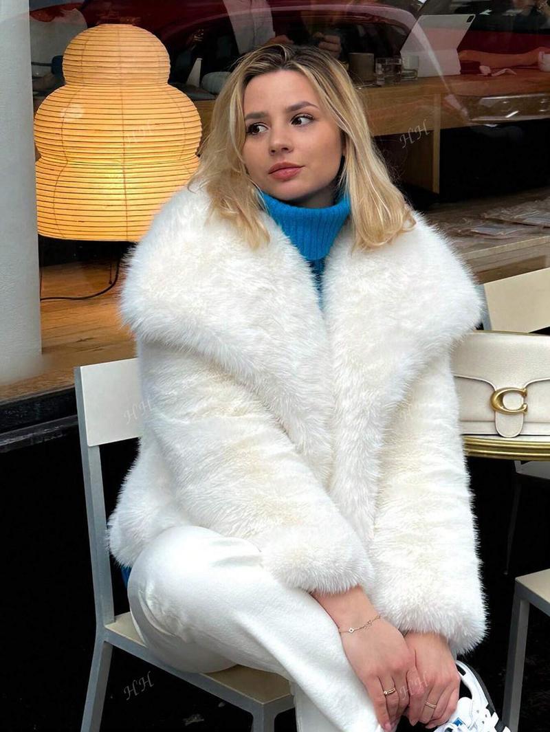 Damen Modischer Kunstpelz-Cropped-Jacke mit voluminösen Ärmeln Heidi-Mode