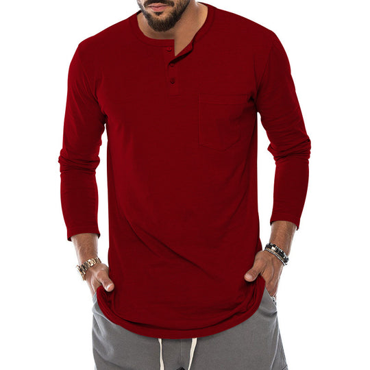 Herren Langarm-Henley-Shirt mit modischem Knopfverschluss und praktischer Brusttasche Heidi-Mode