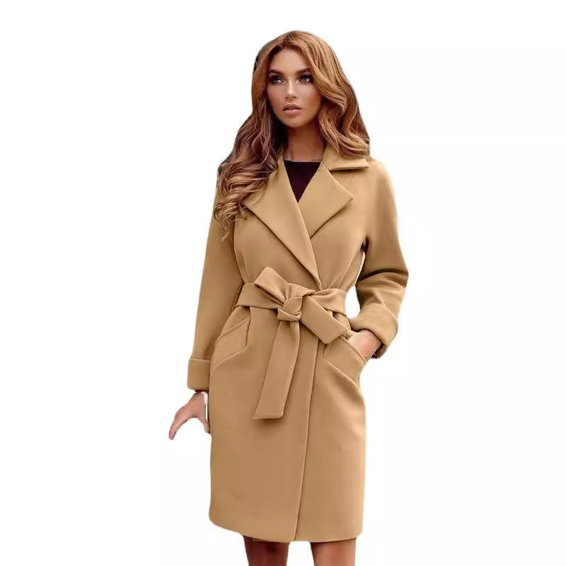 Damen eleganter Trenchcoat mit Taillengürtel und praktischen Taschen Heidi-Mode
