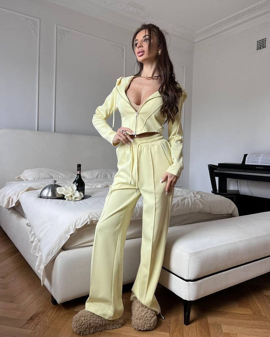 Damen Loungewear-Set mit Zip-Hoodie und weitem Bund Heidi-Mode