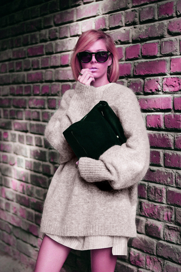 Damen Oversized Strickpullover mit hochabschließendem Kragen und voluminösen Ärmeln Heidi-Mode