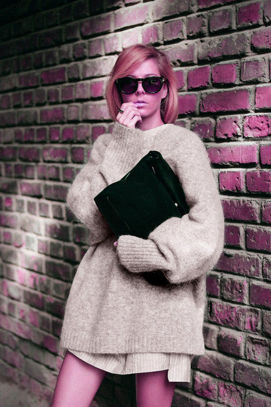 Damen Oversized Strickpullover mit hochabschließendem Kragen und voluminösen Ärmeln Heidi-Mode