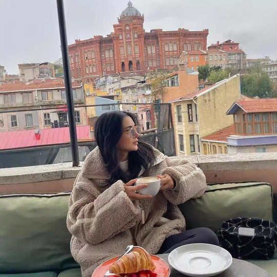 Damen kuschelige Fleece-Jacke mit hohem Kragen Heidi-Mode