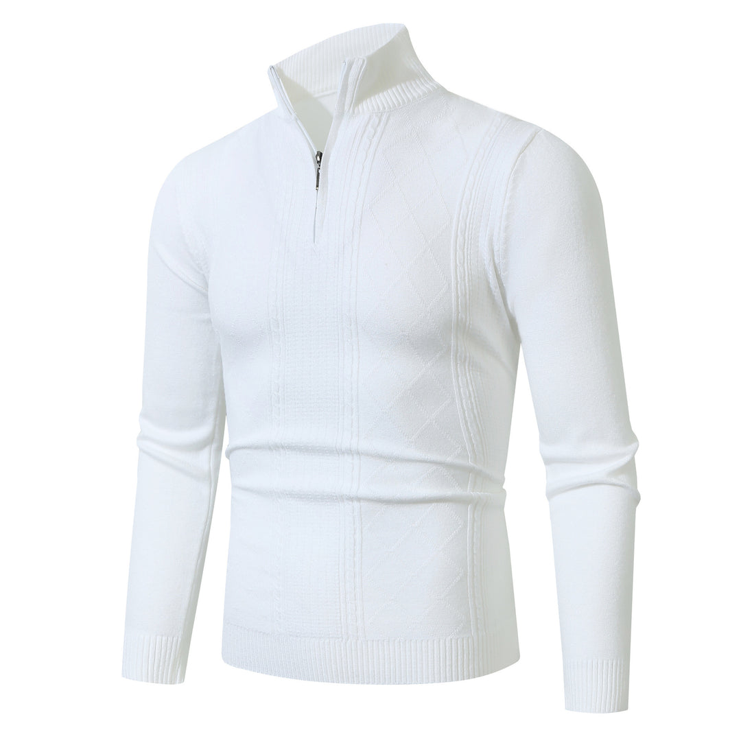 Herren Strickpullover mit hochabschließendem Reißverschluss und modernem Zopfmuster Heidi-Mode