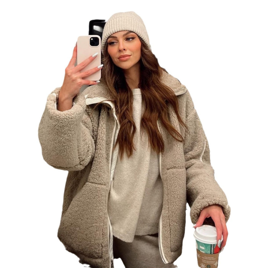 Damen kuschelige Fleece-Jacke mit hohem Kragen Heidi-Mode