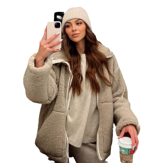 Damen kuschelige Fleece-Jacke mit hohem Kragen Heidi-Mode