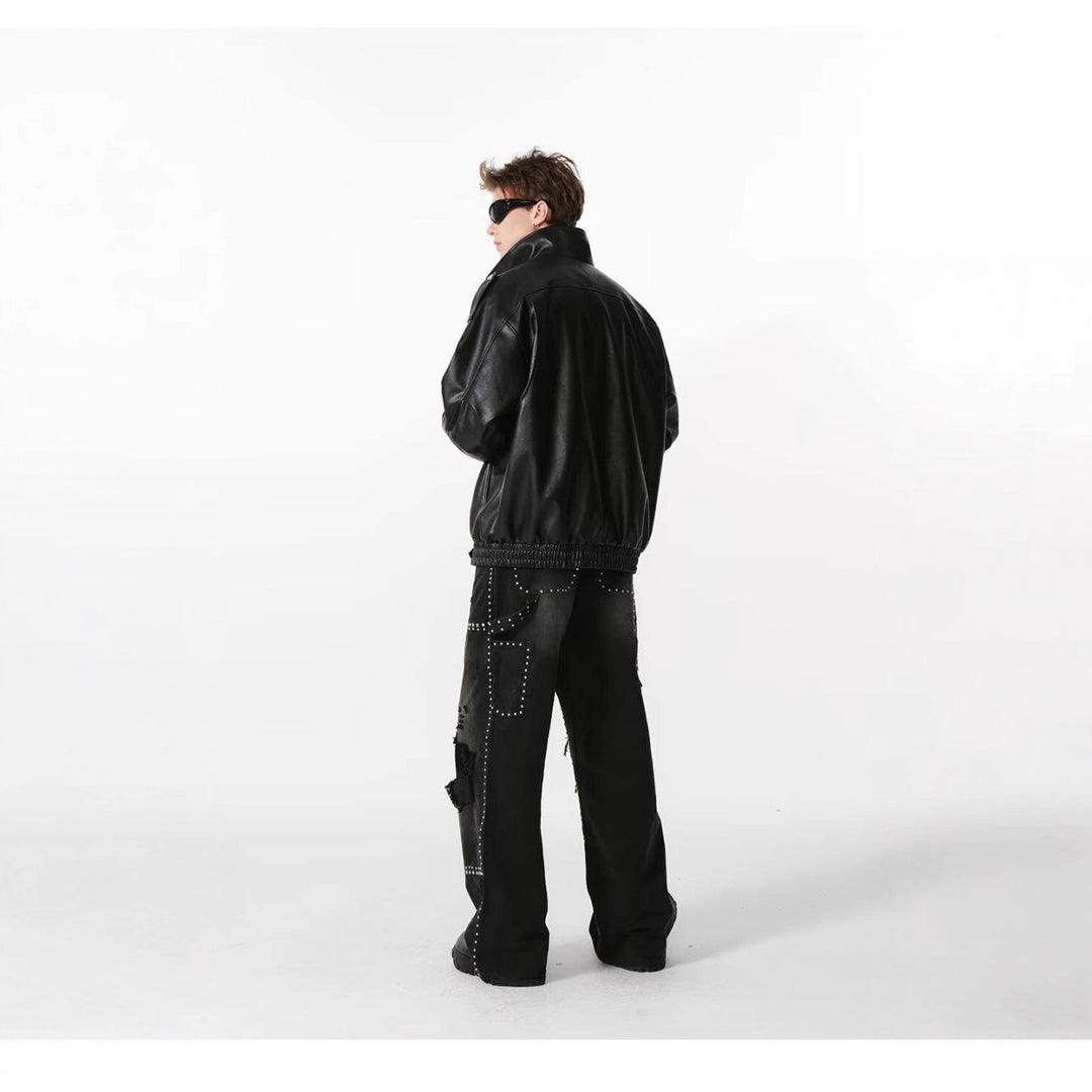 Damen Kunstlederjacke mit hohem Kragen und lässigem Schnitt Heidi-Mode