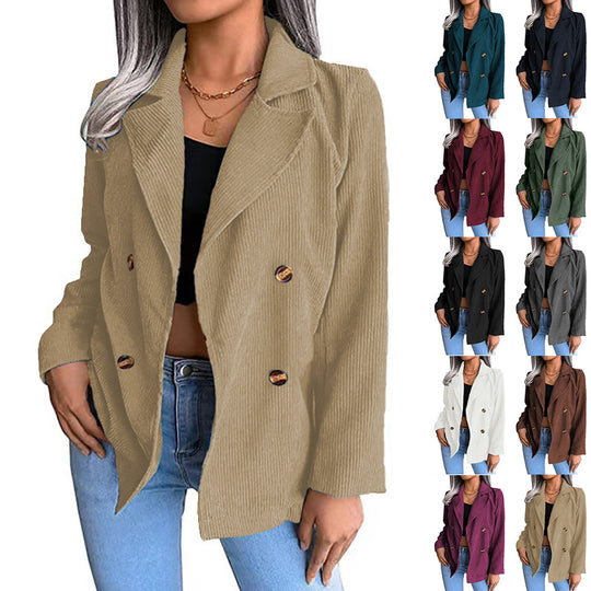 Damen modische Cordjacke mit doppelter Knopfleiste Heidi-Mode