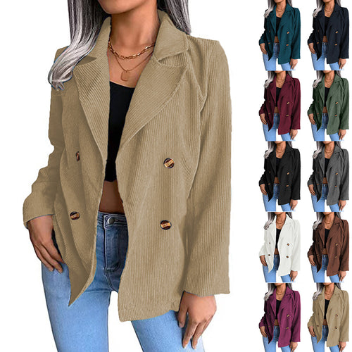 Damen modische Cordjacke mit doppelter Knopfleiste Heidi-Mode