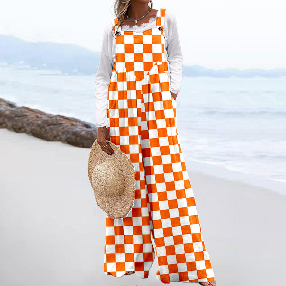 Damen Weit geschnittene Latzhose mit floralem Muster und praktischen Taschen Heidi-Mode