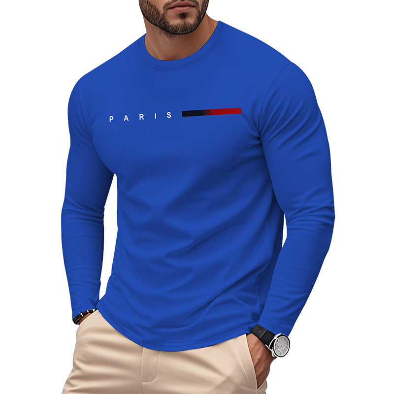 Herren Langarm T-Shirt mit modernem Paris-Druck und elastischem Saum Heidi-Mode