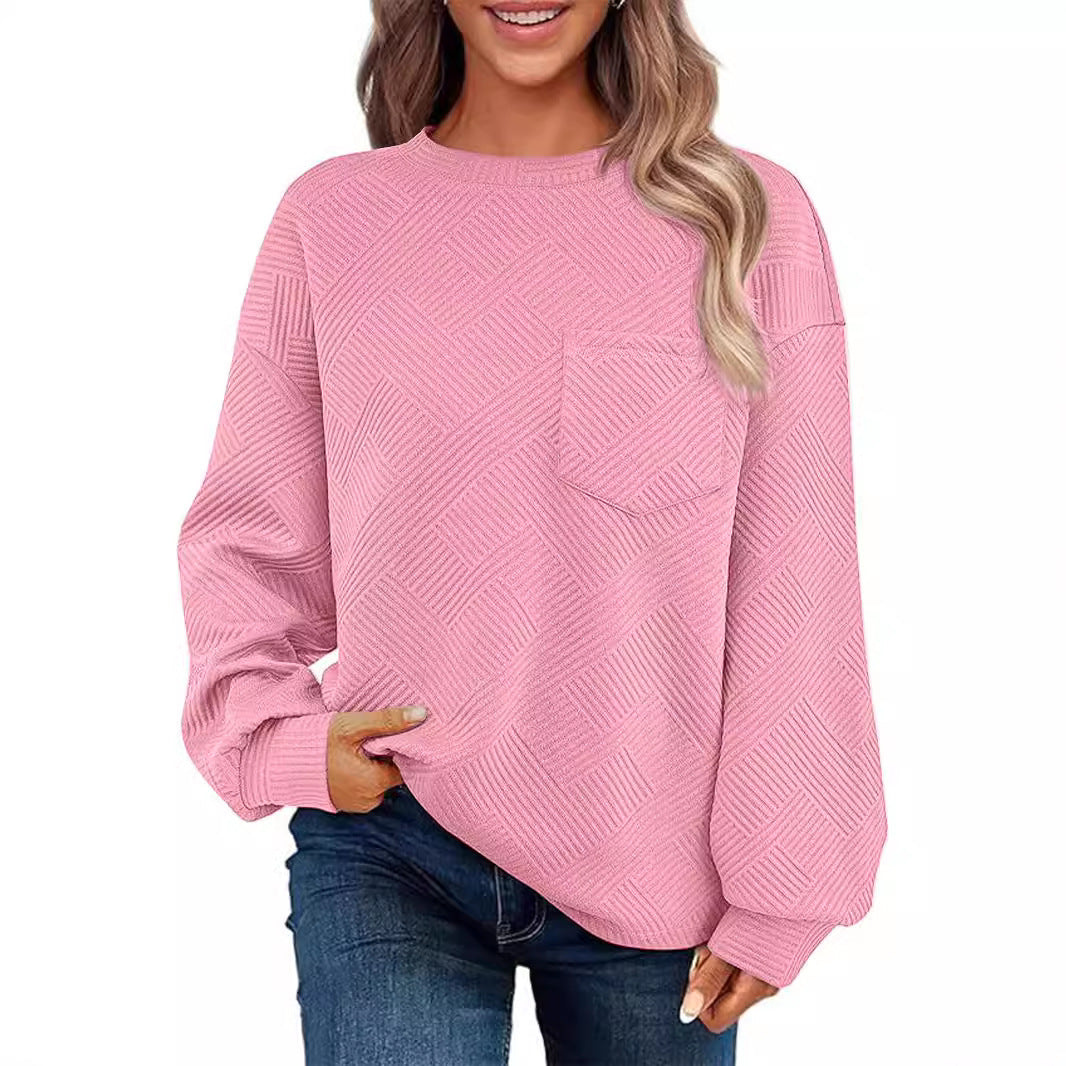 Damen Lässiger Pullover mit strukturiertem Muster und praktischen Taschen Heidi-Mode