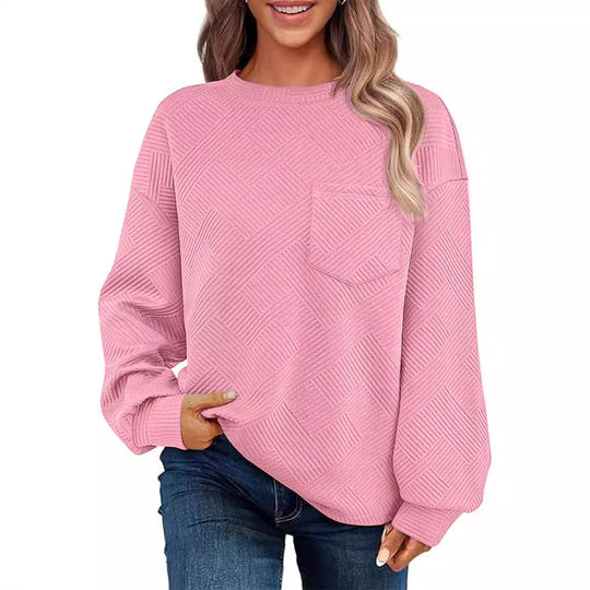 Damen Lässiger Pullover mit strukturiertem Muster und praktischen Taschen Heidi-Mode