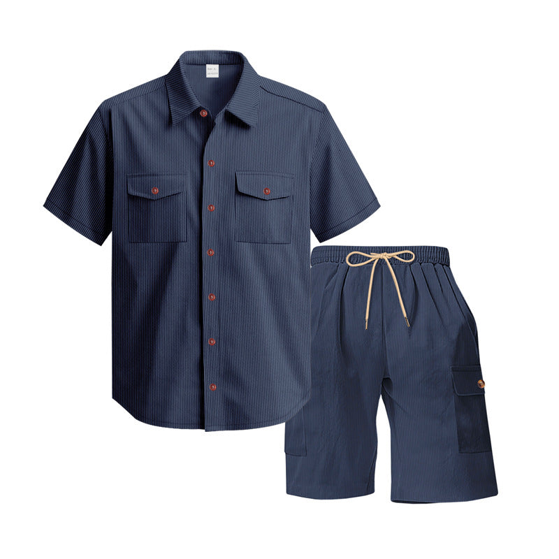 Herren komfortables Freizeitoutfit mit Kurzarmhemd und lockeren Shorts Heidi-Mode